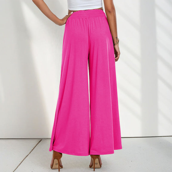 Buddha Stones Lässige, hoch taillierte, schlichte, lockere Damenhose aus Polyester mit weitem Bein und Taschen