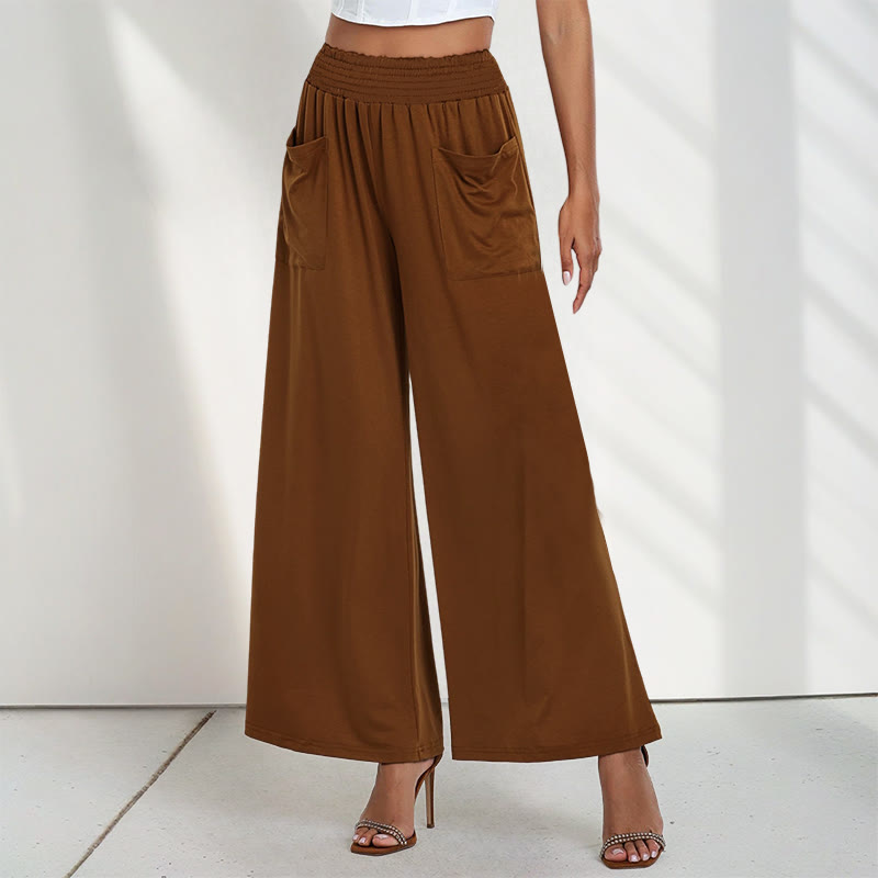 Buddha Stones Lässige, hoch taillierte, schlichte, lockere Damenhose aus Polyester mit weitem Bein und Taschen - Sattelbraun - US12, UK/AU16, EU44 (2XL) - image 7