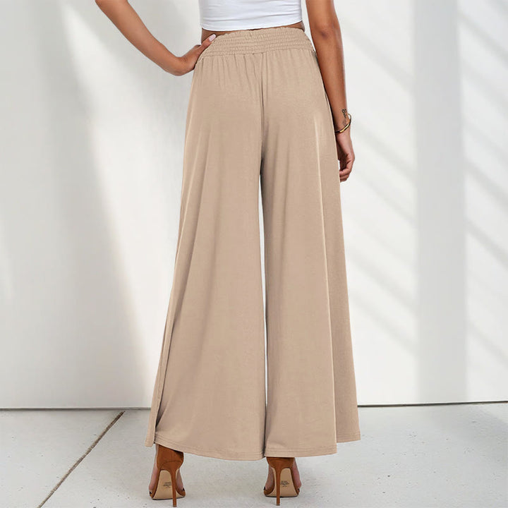 Buddha Stones Lässige, hoch taillierte, schlichte, lockere Damenhose aus Polyester mit weitem Bein und Taschen - image 1