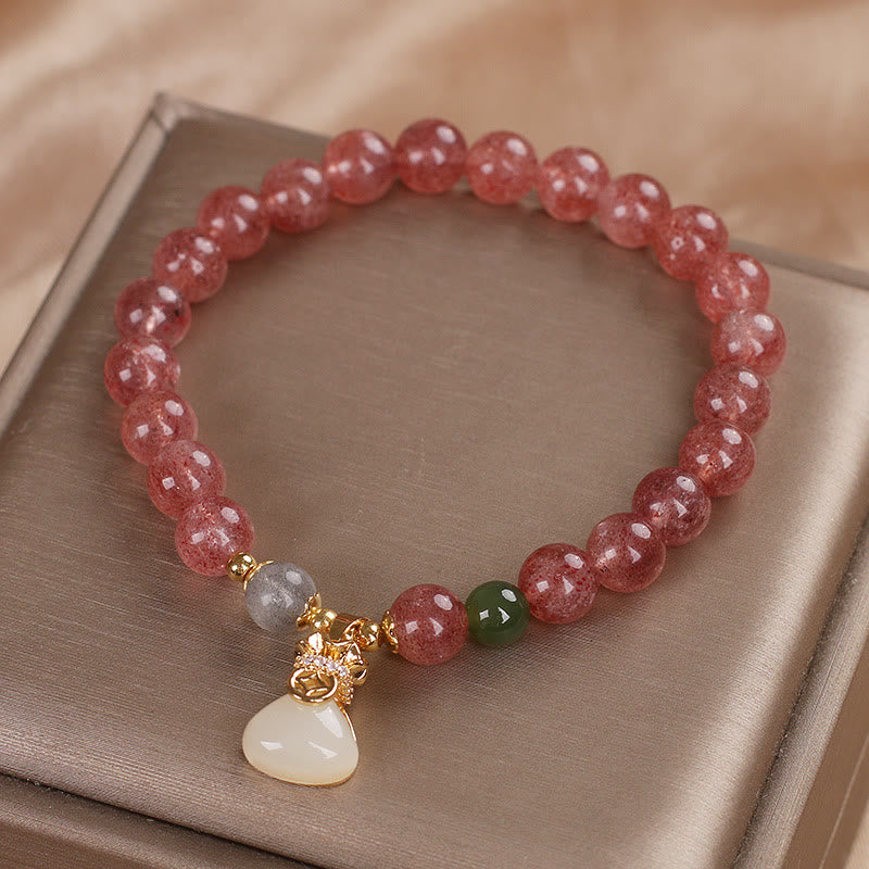 Buddha Stones Natürlicher Erdbeerquarz Geldbeutel Charm Positives Armband