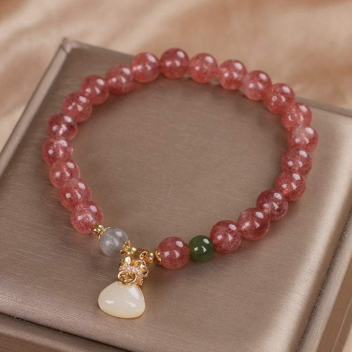 Buddha Stones Natürlicher Erdbeerquarz Geldbeutel Charm Positives Armband