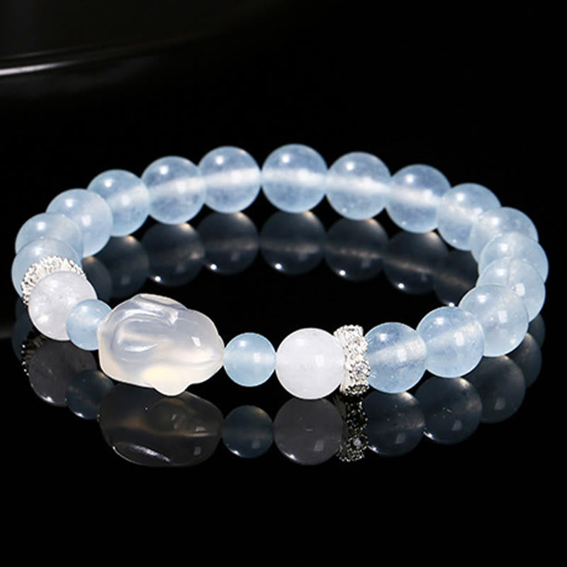 Armband mit Buddha Stones, blauer Chalcedon, weißer Achat, Kaninchen, emotionales Gleichgewicht