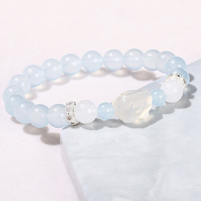 Armband mit Buddha Stones, blauer Chalcedon, weißer Achat, Kaninchen, emotionales Gleichgewicht