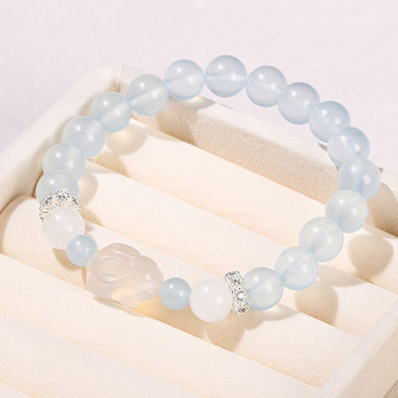 Armband mit Buddha Stones, blauer Chalcedon, weißer Achat, Kaninchen, emotionales Gleichgewicht