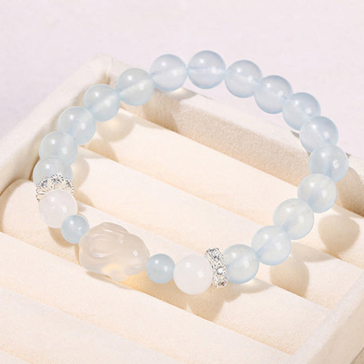 Armband mit Buddha Stones, blauer Chalcedon, weißer Achat, Kaninchen, emotionales Gleichgewicht