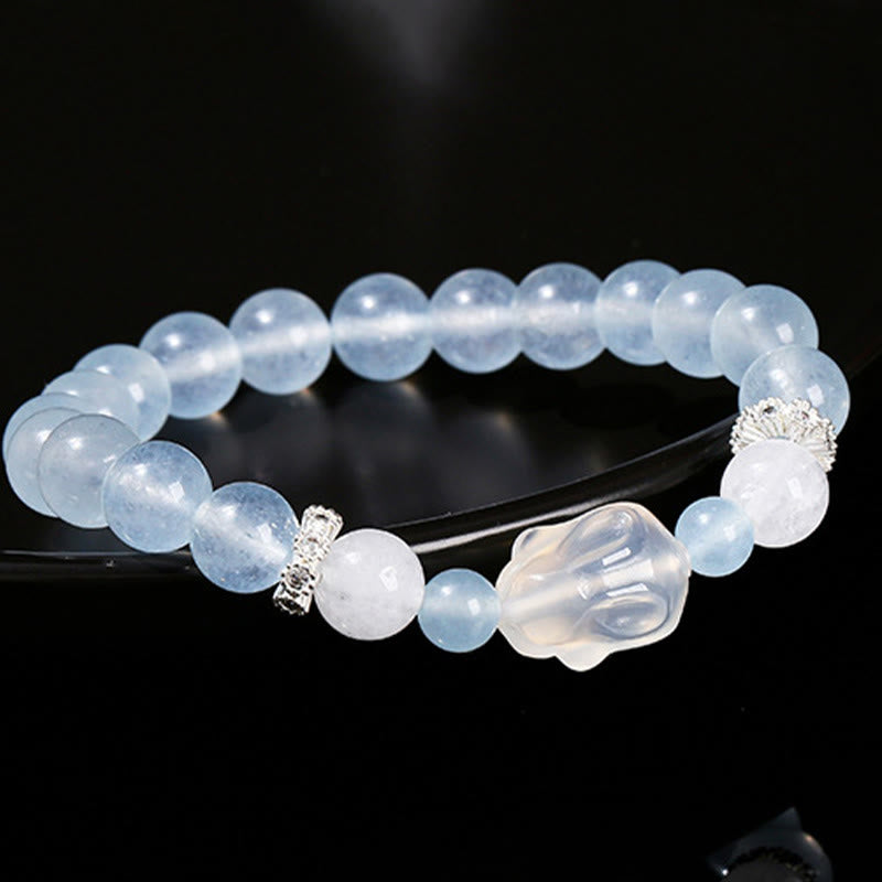 Armband mit Buddha Stones, blauer Chalcedon, weißer Achat, Kaninchen, emotionales Gleichgewicht