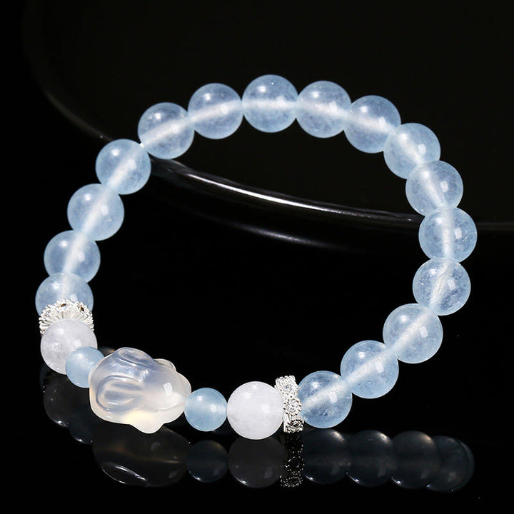 Armband mit Buddha Stones, blauer Chalcedon, weißer Achat, Kaninchen, emotionales Gleichgewicht