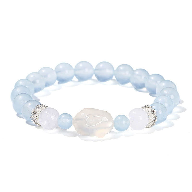 Armband mit Buddha Stones, blauer Chalcedon, weißer Achat, Kaninchen, emotionales Gleichgewicht