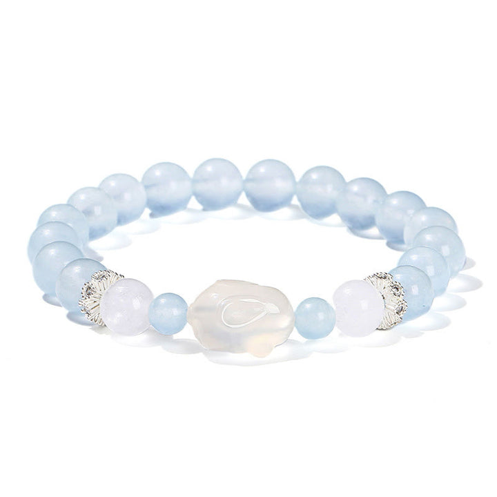 Armband mit Buddha Stones, blauer Chalcedon, weißer Achat, Kaninchen, emotionales Gleichgewicht