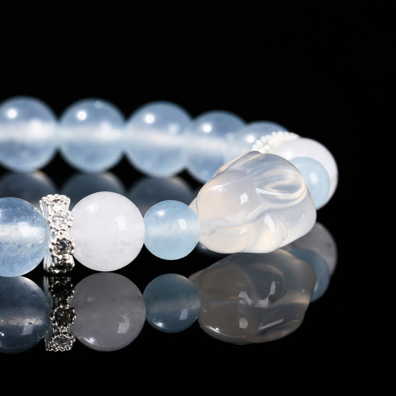 Armband mit Buddha Stones, blauer Chalcedon, weißer Achat, Kaninchen, emotionales Gleichgewicht