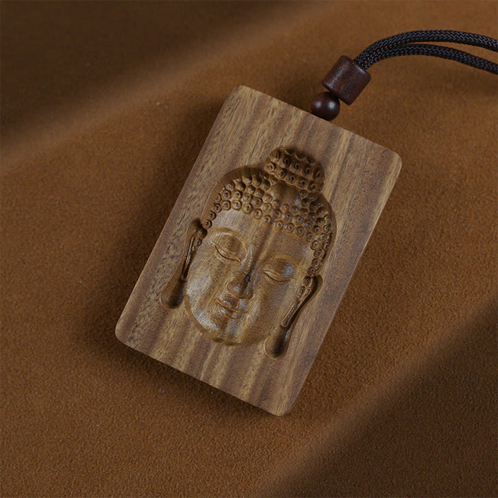 Buddha Stones Grün Sandelholz Buddha Symbol Positive Halskette Anhänger