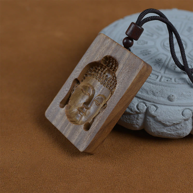 Buddha Stones Grün Sandelholz Buddha Symbol Positive Halskette Anhänger