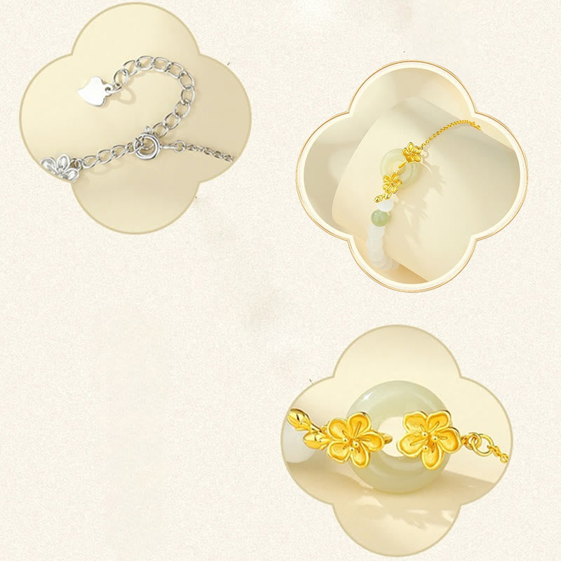 Buddha Stones 999 Sterling Silber Natürliche Hetian Jade Friedensschnalle Pfirsichblüte Glücksarmband - image 15