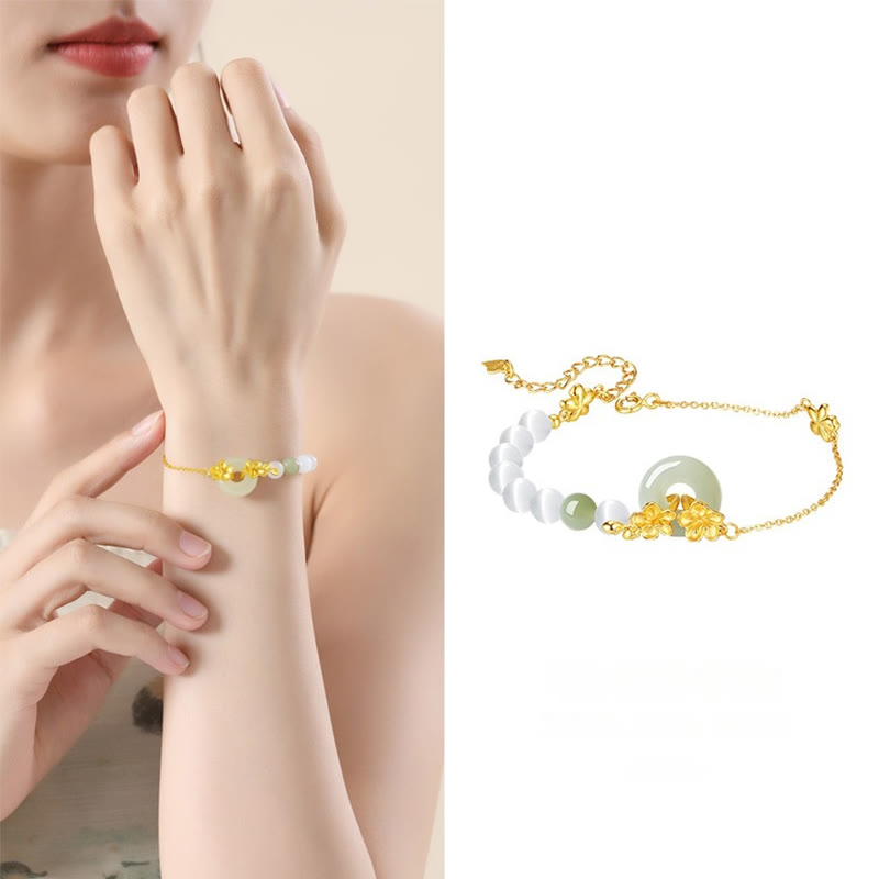 Buddha Stones 999 Sterling Silber Natürliche Hetian Jade Friedensschnalle Pfirsichblüte Glücksarmband - image 4