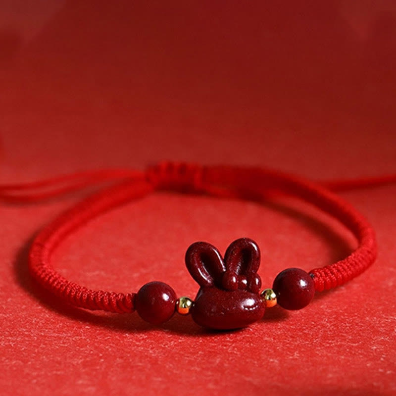 Buddha Stones, handgefertigt, Zinnober, chinesisches Sternzeichen, Hase, Glück, rotes Seil-Armband