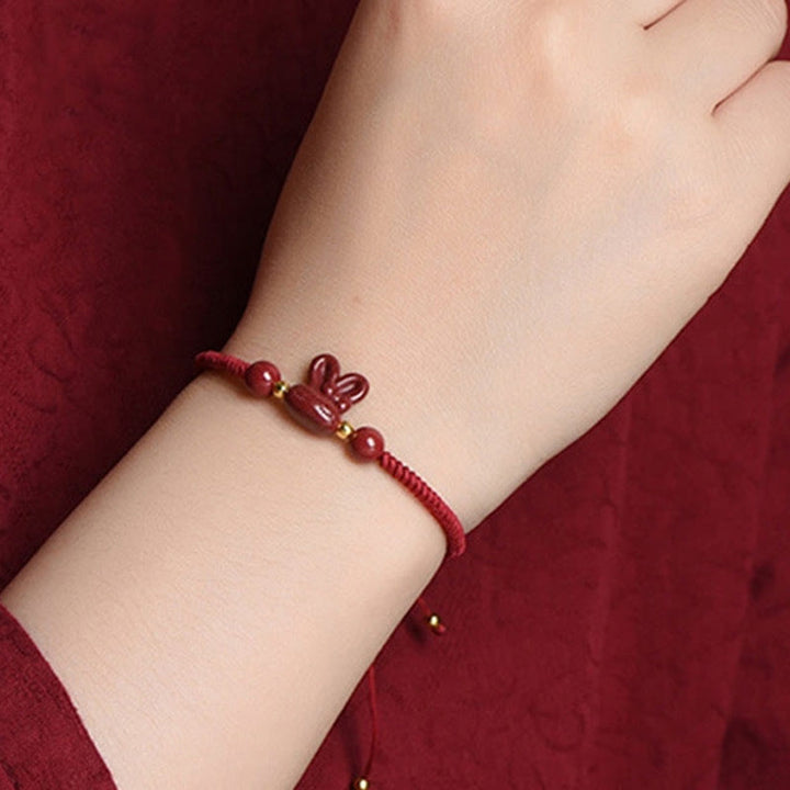 Buddha Stones, handgefertigt, Zinnober, chinesisches Sternzeichen, Hase, Glück, rotes Seil-Armband