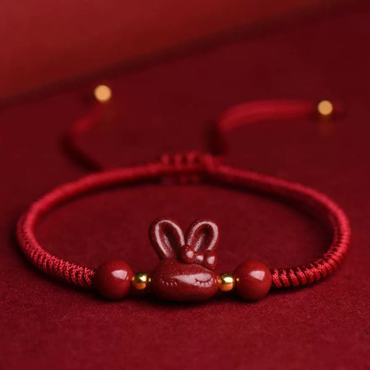 Buddha Stones, handgefertigt, Zinnober, chinesisches Sternzeichen, Hase, Glück, rotes Seil-Armband