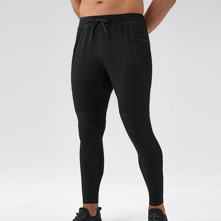 Buddha Stones Leggings mit hoher Taille, schnelltrocknend, atmungsaktiv, Fitnesshose für Herren mit Reißverschlusstasche