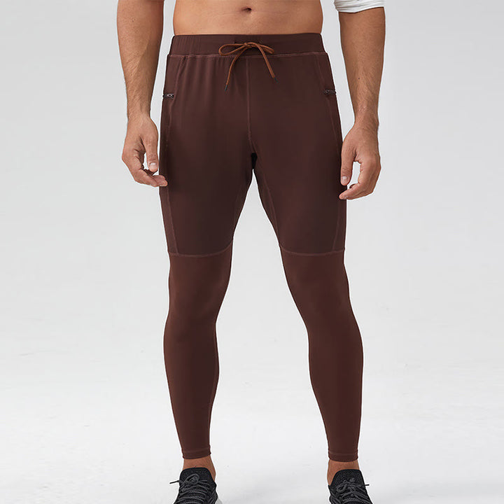 Buddha Stones Leggings mit hoher Taille, schnelltrocknend, atmungsaktiv, Fitnesshose für Herren mit Reißverschlusstasche