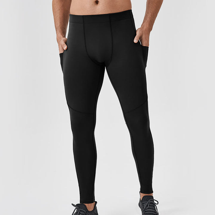 Buddha Stones - Einfarbige, hohe Taille, elastische, atmungsaktive Sport-Leggings für Herren mit Reißverschlusstasche auf der Rückseite