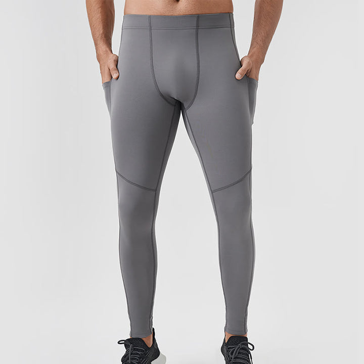 Buddha Stones - Einfarbige, hohe Taille, elastische, atmungsaktive Sport-Leggings für Herren mit Reißverschlusstasche auf der Rückseite