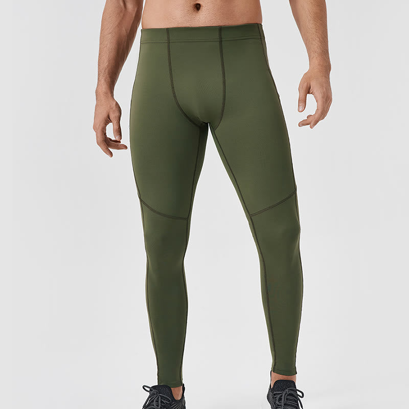 Buddha Stones - Einfarbige, hohe Taille, elastische, atmungsaktive Sport-Leggings für Herren mit Reißverschlusstasche auf der Rückseite