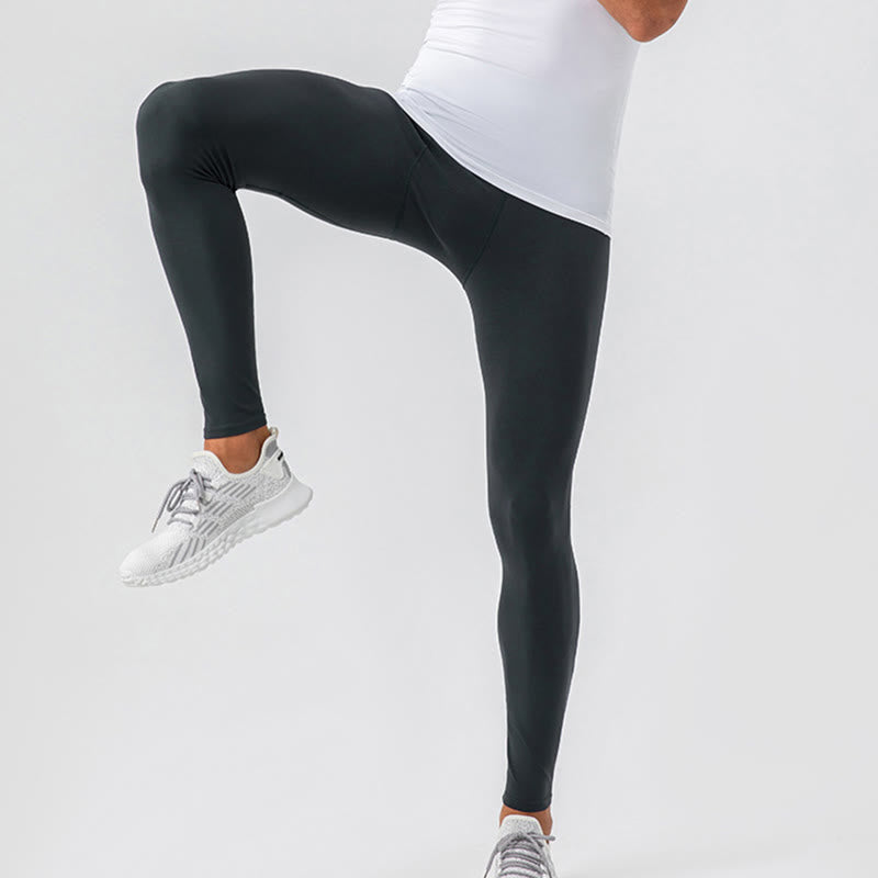 Buddha Stones - Schlichte, hohe Taille, elastisch, atmungsaktiv, Sport-Leggings für Herren