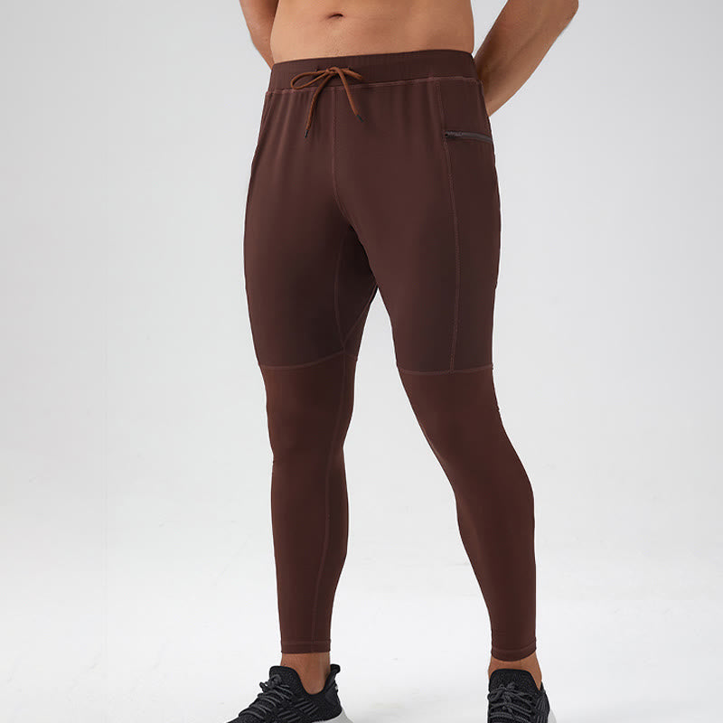 Buddha Stones Leggings mit hoher Taille, schnelltrocknend, atmungsaktiv, Fitnesshose für Herren mit Reißverschlusstasche