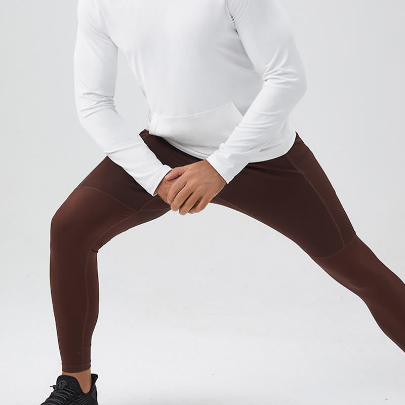 Buddha Stones Leggings mit hoher Taille, schnelltrocknend, atmungsaktiv, Fitnesshose für Herren mit Reißverschlusstasche