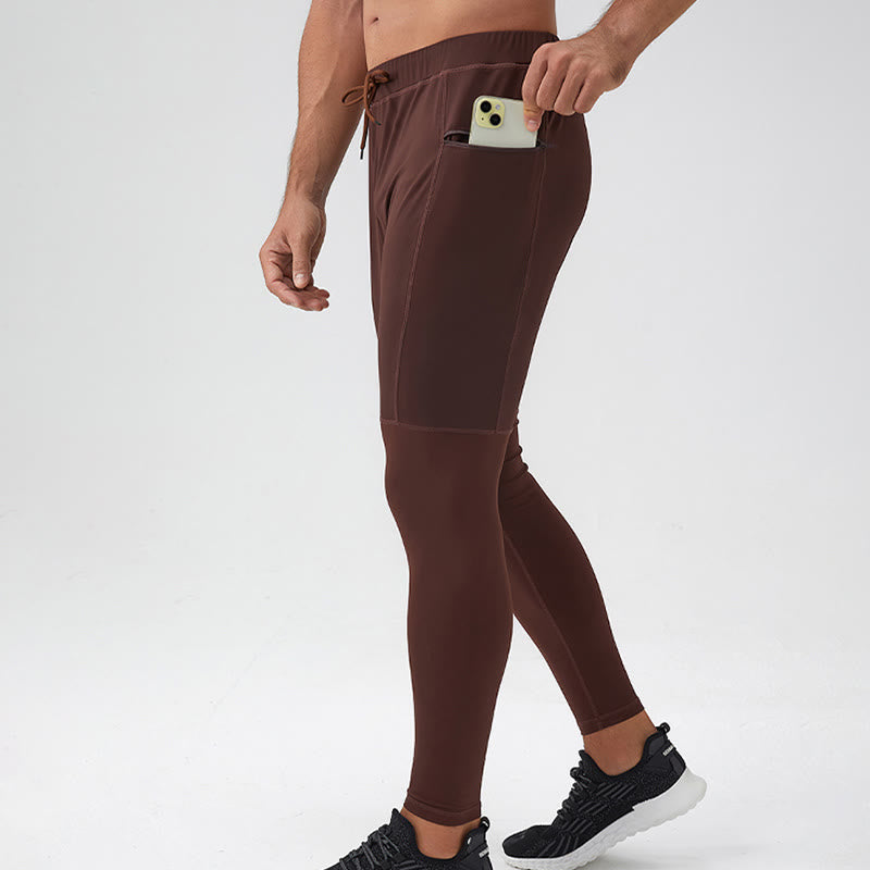 Buddha Stones Leggings mit hoher Taille, schnelltrocknend, atmungsaktiv, Fitnesshose für Herren mit Reißverschlusstasche