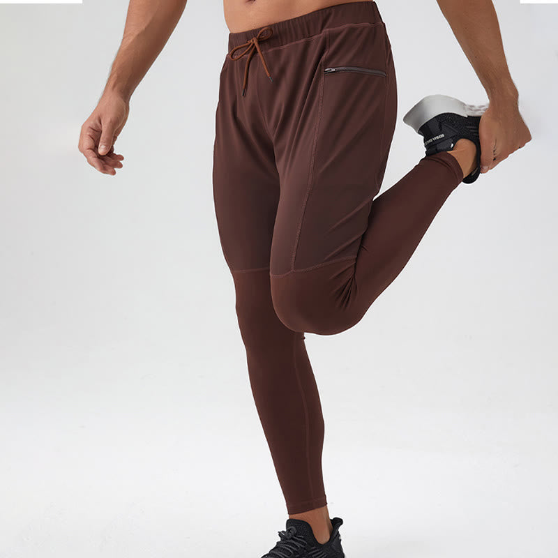 Buddha Stones Leggings mit hoher Taille, schnelltrocknend, atmungsaktiv, Fitnesshose für Herren mit Reißverschlusstasche