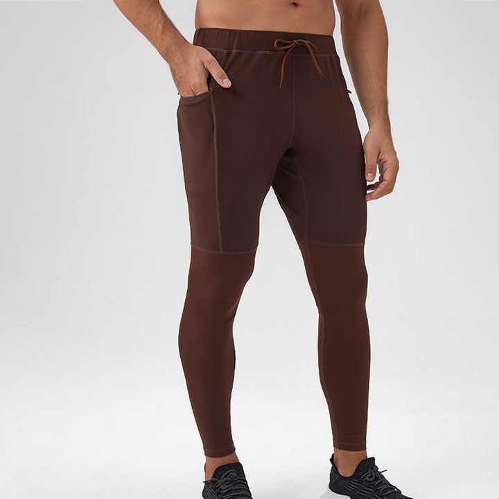 Buddha Stones Leggings mit hoher Taille, schnelltrocknend, atmungsaktiv, Fitnesshose für Herren mit Reißverschlusstasche