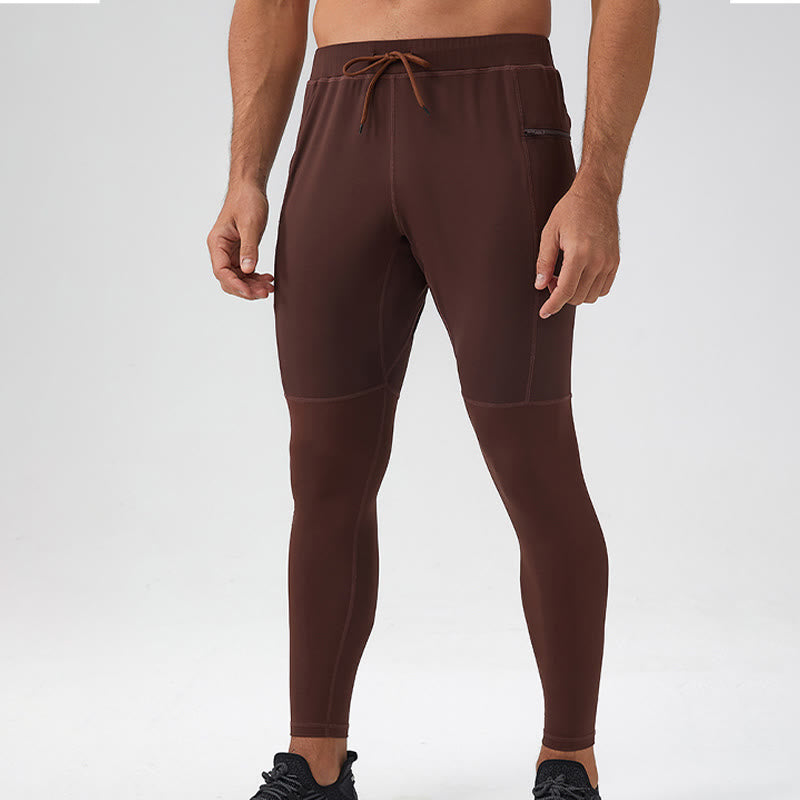 Buddha Stones Leggings mit hoher Taille, schnelltrocknend, atmungsaktiv, Fitnesshose für Herren mit Reißverschlusstasche