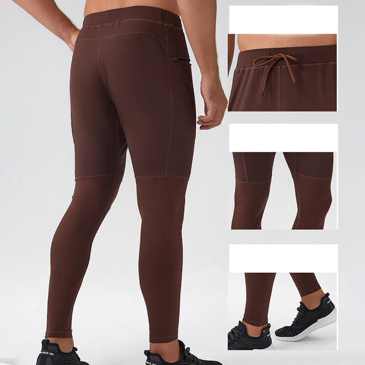 Buddha Stones Leggings mit hoher Taille, schnelltrocknend, atmungsaktiv, Fitnesshose für Herren mit Reißverschlusstasche