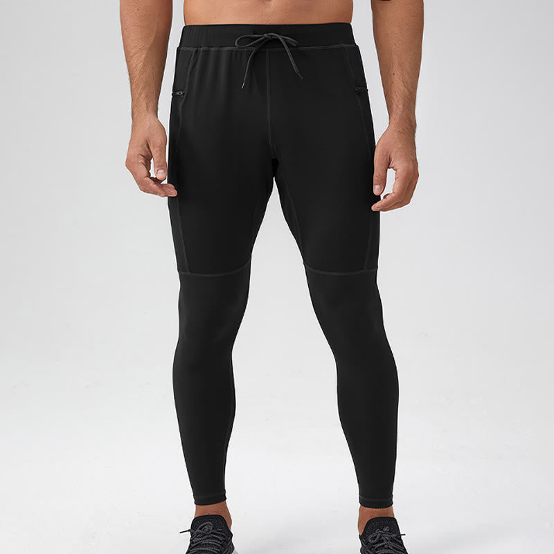 Buddha Stones Leggings mit hoher Taille, schnelltrocknend, atmungsaktiv, Fitnesshose für Herren mit Reißverschlusstasche