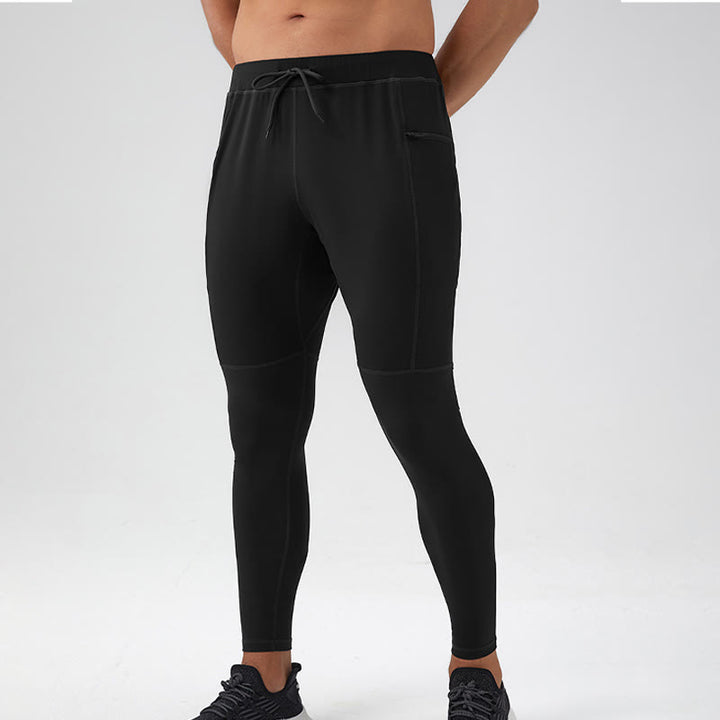 Buddha Stones Leggings mit hoher Taille, schnelltrocknend, atmungsaktiv, Fitnesshose für Herren mit Reißverschlusstasche