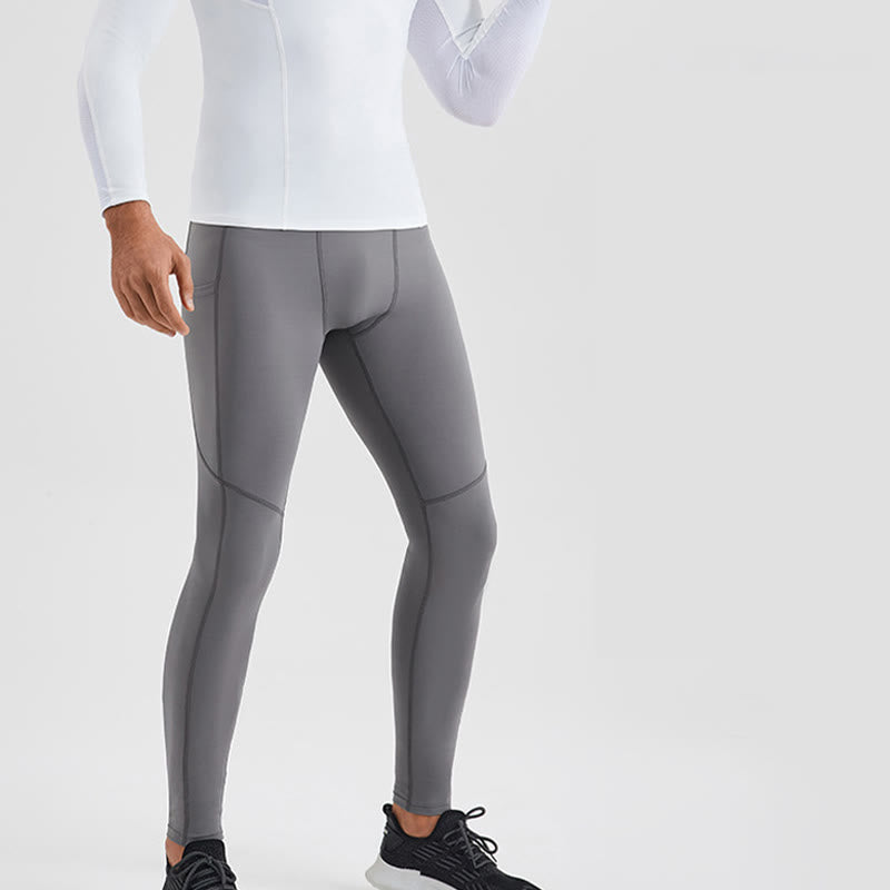 Buddha Stones - Einfarbige, hohe Taille, elastische, atmungsaktive Sport-Leggings für Herren mit Reißverschlusstasche auf der Rückseite