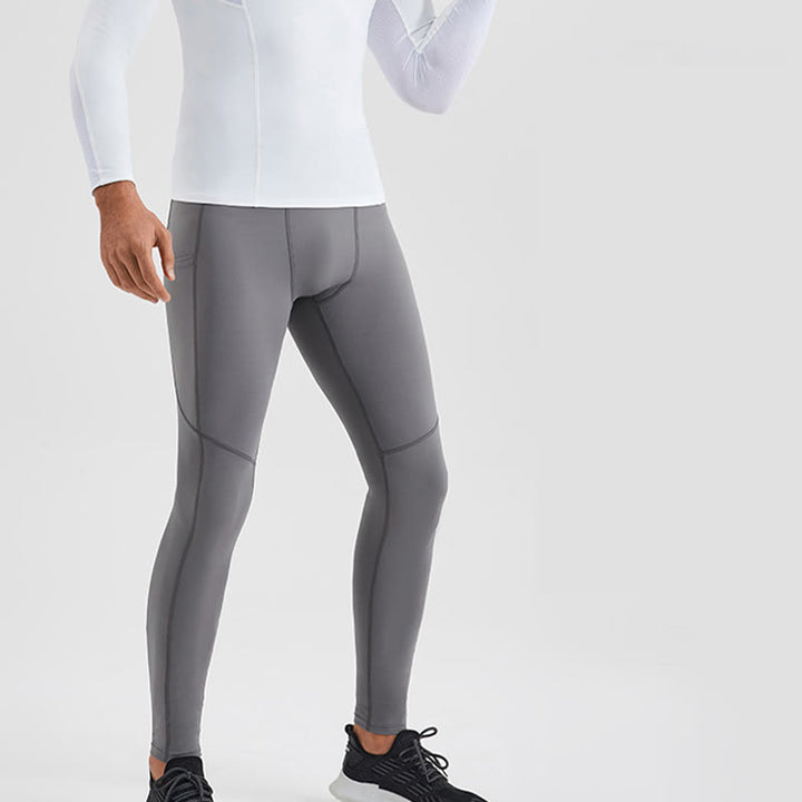Buddha Stones - Einfarbige, hohe Taille, elastische, atmungsaktive Sport-Leggings für Herren mit Reißverschlusstasche auf der Rückseite