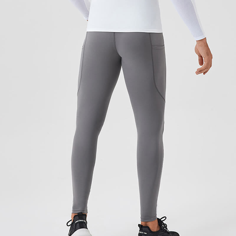 Buddha Stones - Einfarbige, hohe Taille, elastische, atmungsaktive Sport-Leggings für Herren mit Reißverschlusstasche auf der Rückseite