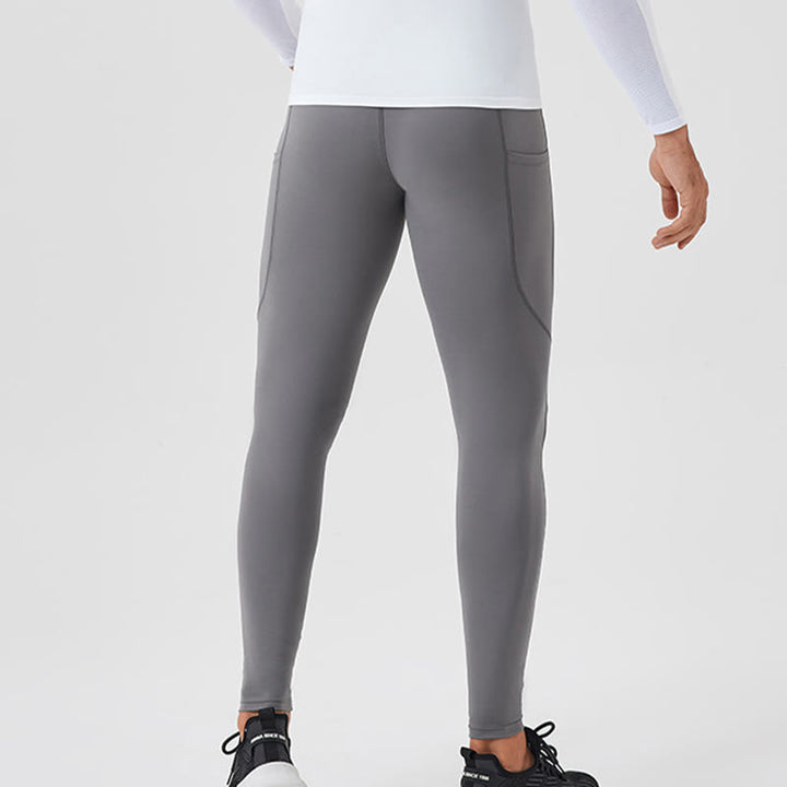 Buddha Stones - Einfarbige, hohe Taille, elastische, atmungsaktive Sport-Leggings für Herren mit Reißverschlusstasche auf der Rückseite