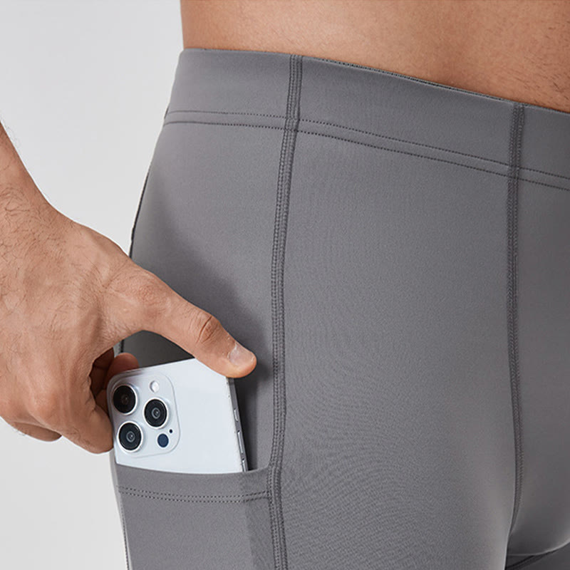 Buddha Stones - Einfarbige, hohe Taille, elastische, atmungsaktive Sport-Leggings für Herren mit Reißverschlusstasche auf der Rückseite