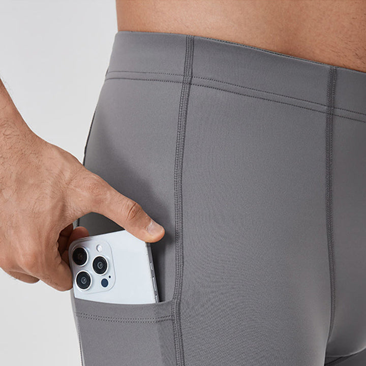 Buddha Stones - Einfarbige, hohe Taille, elastische, atmungsaktive Sport-Leggings für Herren mit Reißverschlusstasche auf der Rückseite