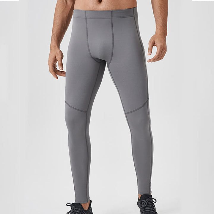 Buddha Stones - Einfarbige, hohe Taille, elastische, atmungsaktive Sport-Leggings für Herren mit Reißverschlusstasche auf der Rückseite