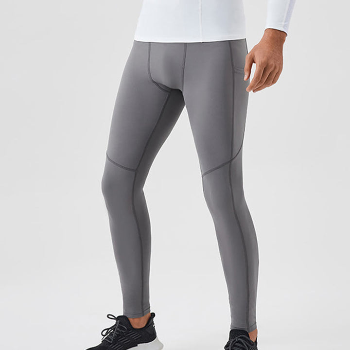 Buddha Stones - Einfarbige, hohe Taille, elastische, atmungsaktive Sport-Leggings für Herren mit Reißverschlusstasche auf der Rückseite