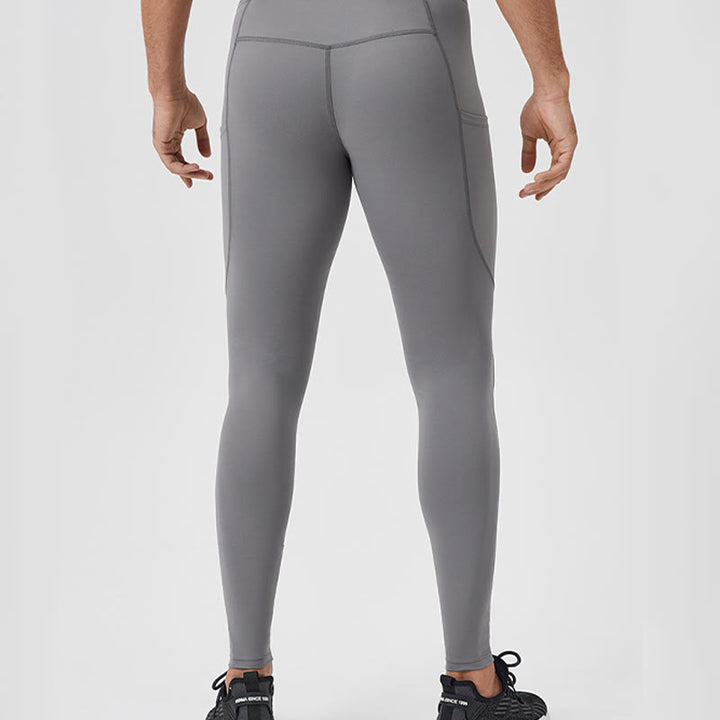 Buddha Stones - Einfarbige, hohe Taille, elastische, atmungsaktive Sport-Leggings für Herren mit Reißverschlusstasche auf der Rückseite