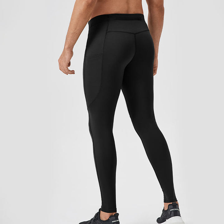 Buddha Stones - Einfarbige, hohe Taille, elastische, atmungsaktive Sport-Leggings für Herren mit Reißverschlusstasche auf der Rückseite