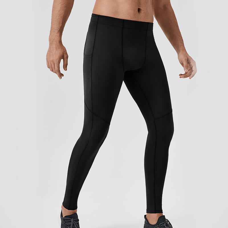 Buddha Stones - Einfarbige, hohe Taille, elastische, atmungsaktive Sport-Leggings für Herren mit Reißverschlusstasche auf der Rückseite