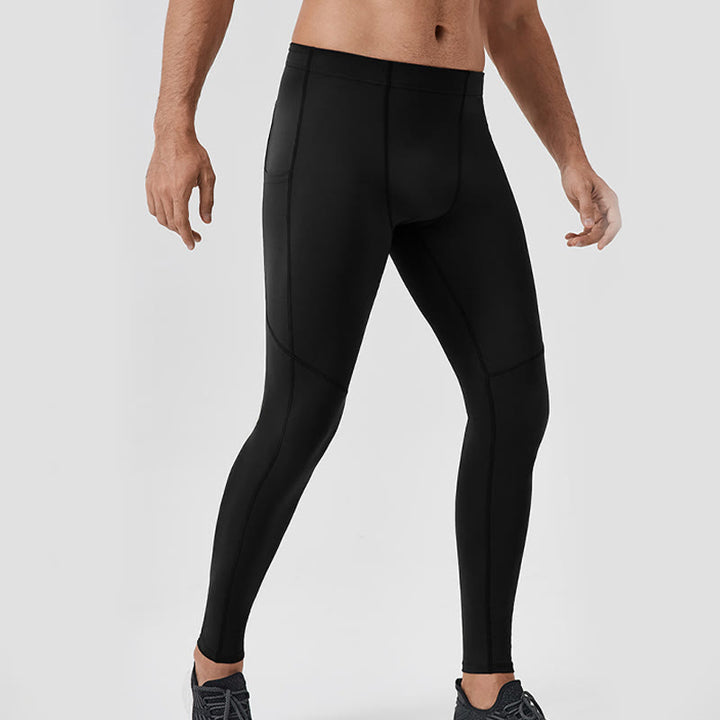 Buddha Stones - Einfarbige, hohe Taille, elastische, atmungsaktive Sport-Leggings für Herren mit Reißverschlusstasche auf der Rückseite
