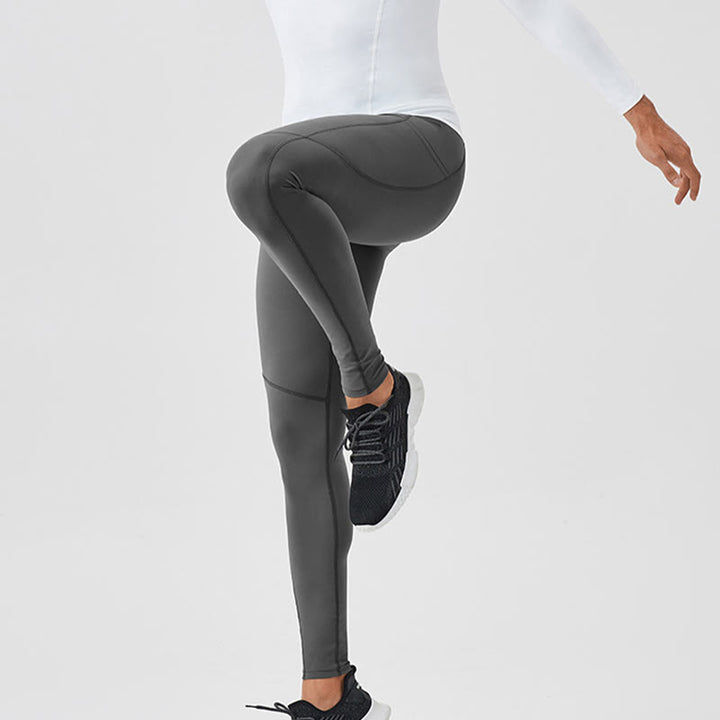 Buddha Stones - Einfarbige, hohe Taille, elastische, atmungsaktive Sport-Leggings für Herren mit Reißverschlusstasche auf der Rückseite