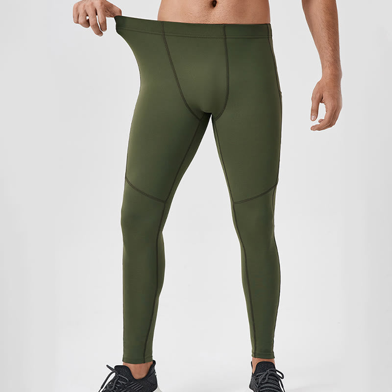 Buddha Stones - Einfarbige, hohe Taille, elastische, atmungsaktive Sport-Leggings für Herren mit Reißverschlusstasche auf der Rückseite